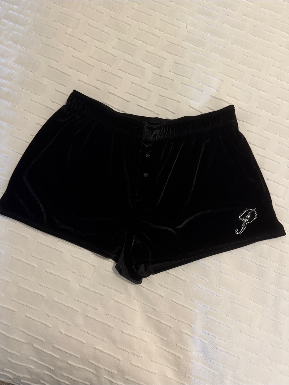 PINK Victoria's Secret Black Velvet Lounge Shorts with Crystal 'P'